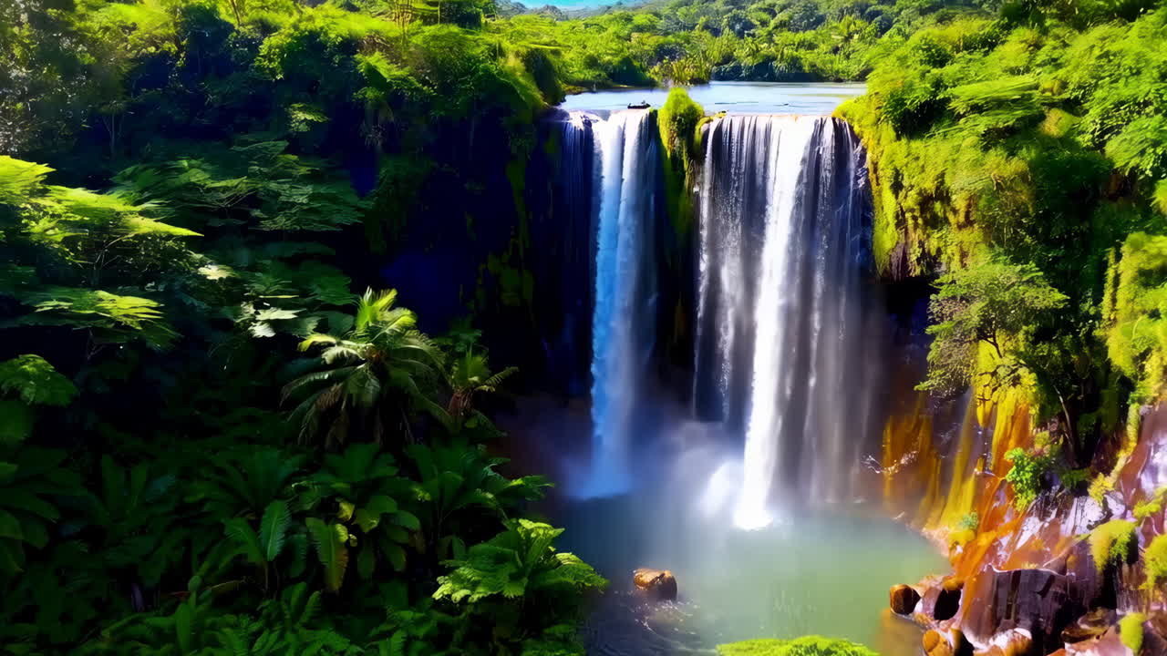 Air terjun menakjubkan di hutan tropis yang rimbun