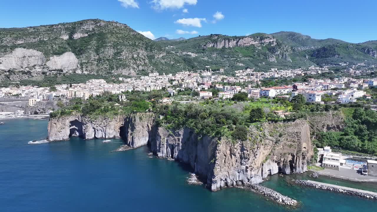 Sorrento Coast At Sorrento In Naples Italy. Beach Landscape. Giant Cliffs Scene. Sorrento Coast At Naples Italy. Medieval City Skyline. Bay Of Naples Mediterranean Sea. Amalfi Coast Skyline.