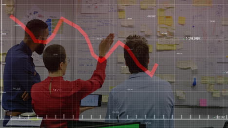 animation of data processing over diverse business people working in office