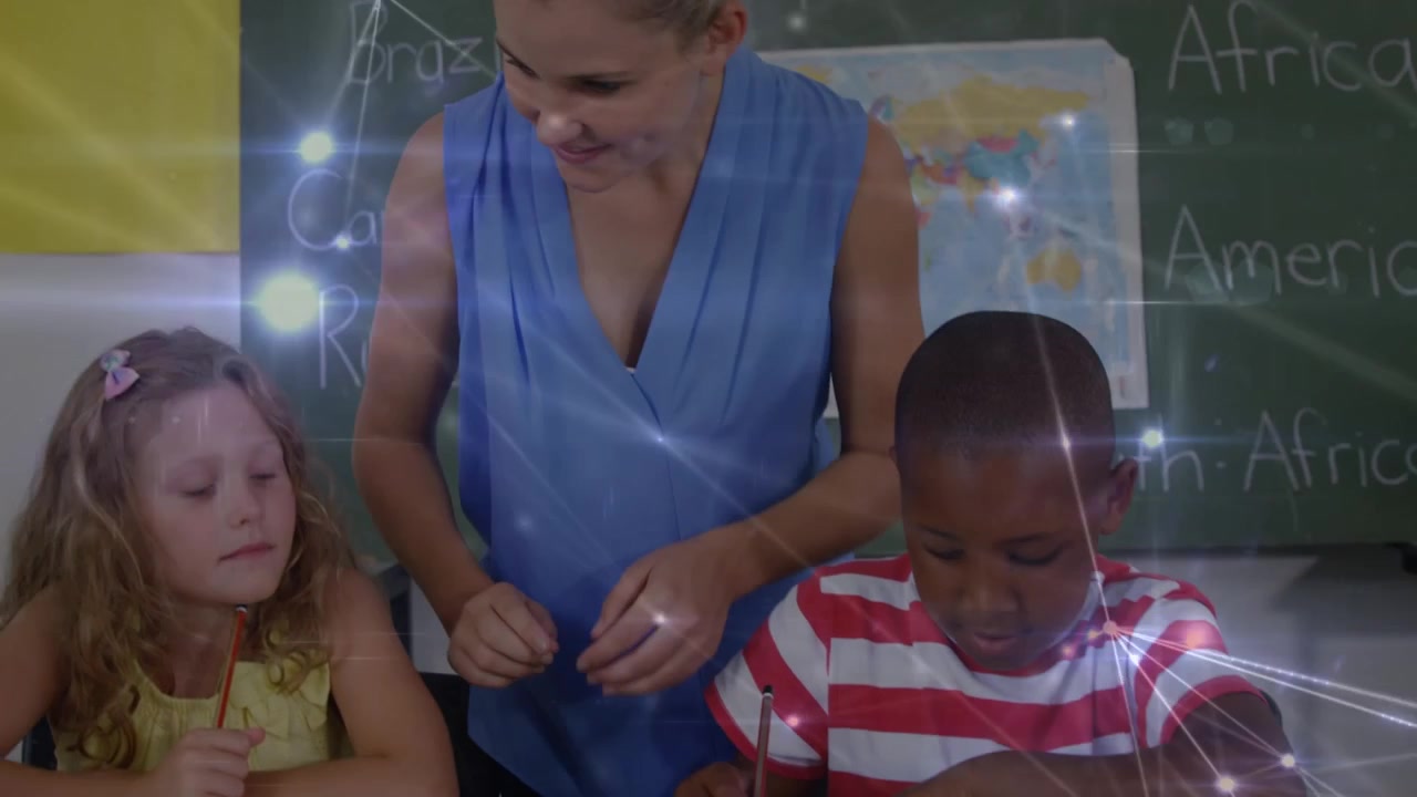 Animação de rede de conexões sobre diversos alunos com professora
