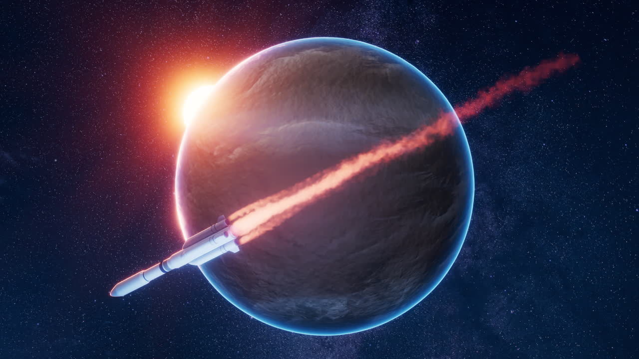 cohete en el espacio exterior, renderización en 3d.