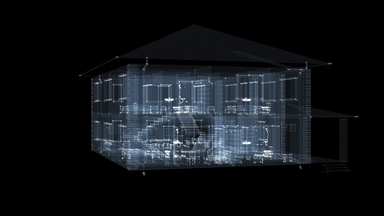 3d 디지털 하우스 오브 파스 (digital house of particles) - 4k 원활한 루프