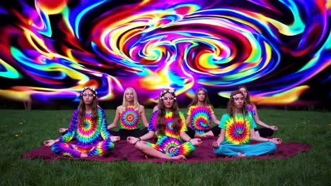 group meditation with psychedelic background