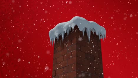 Animación-De-Nieve-Cayendo-Sobre-La-Chimenea-De-La-Casa.