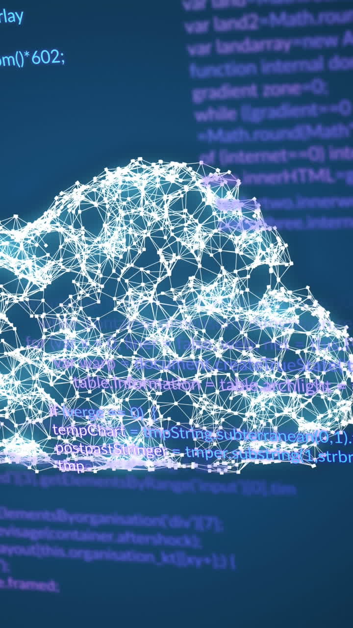 animación del procesamiento de datos y la nube sobre fondo azul