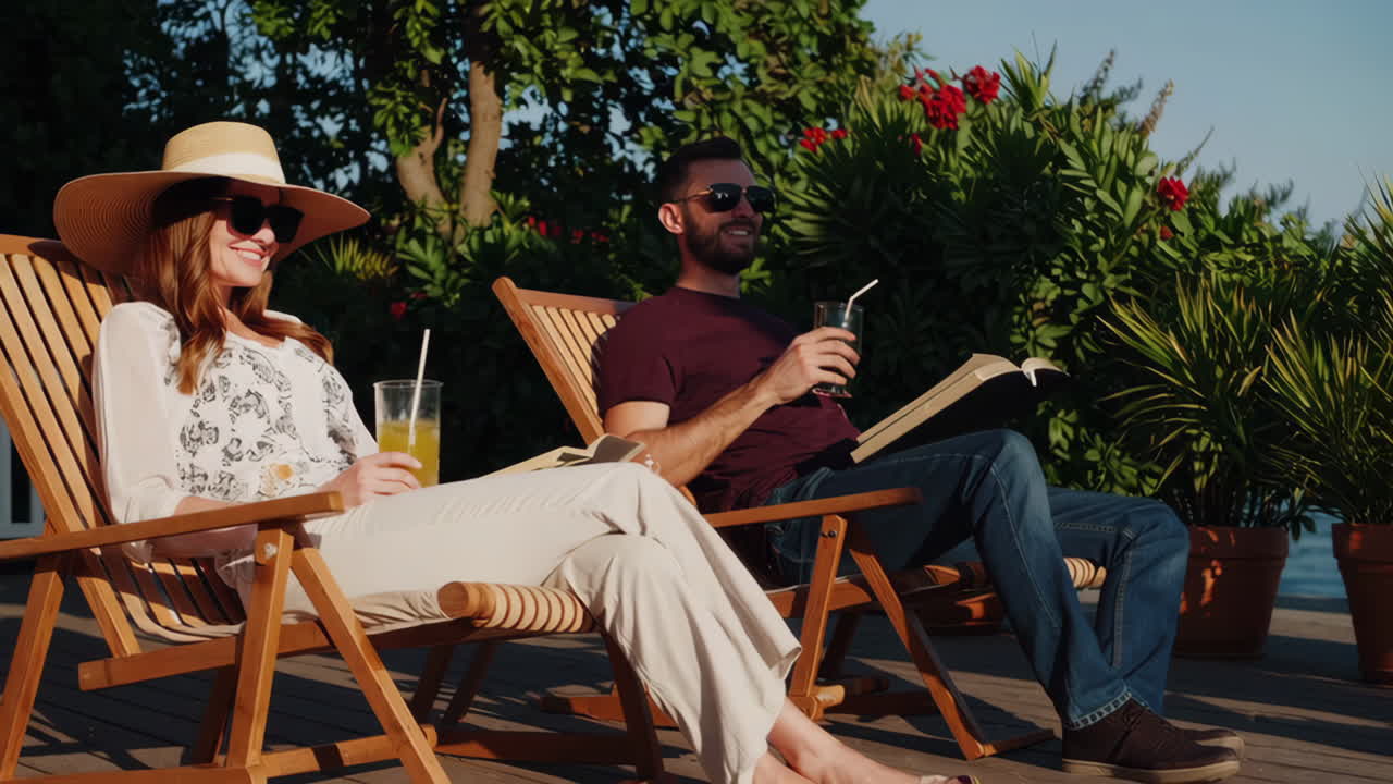 Couple Enjoying Summer Relaxation on a Sunny Outdoor Deck