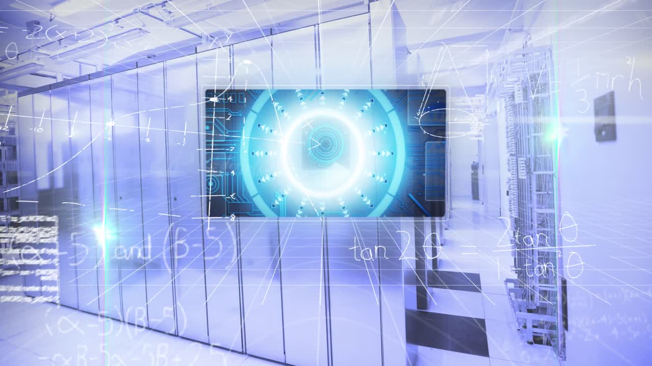 컴퓨터 서버  ⁇ 에 대한 데이터 처리 및 수학적 방정식과 함께 화면의 애니메이션