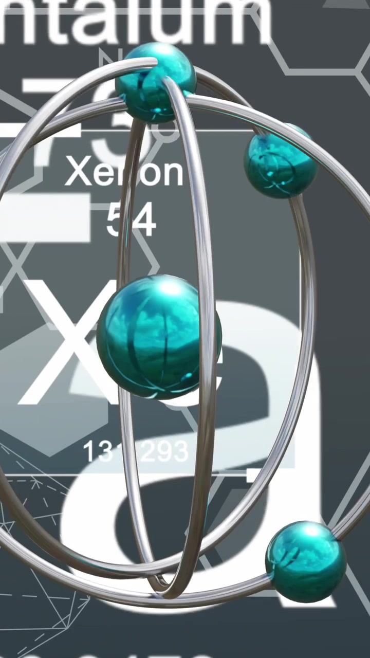 Animation of micro of atom models and tantalum symbol over black background