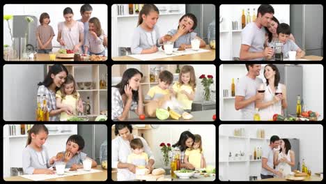 Montaje-De-Familias-Adorables-En-La-Cocina