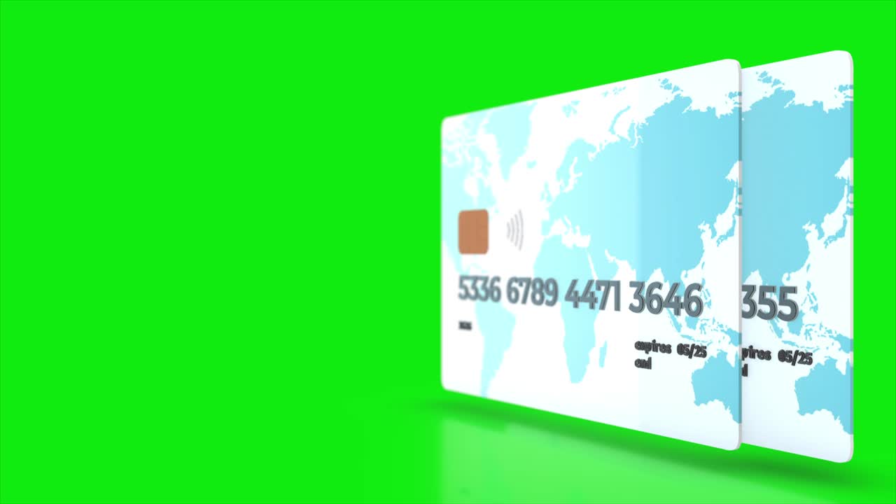 3D Animation of a two credit card with a chip with Alpha Channel. Business market shopping concept.