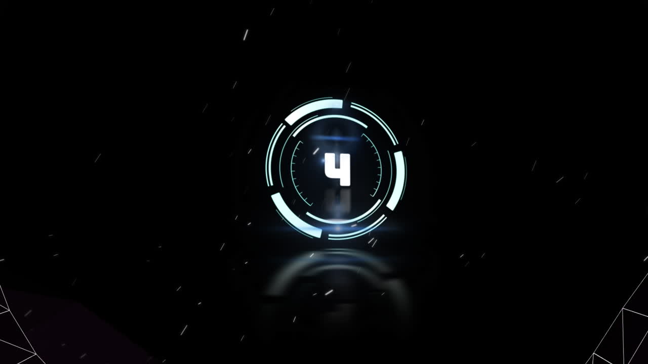 Animation of rotating safe lock and countdown, with pink and white tunnel on black with white specks