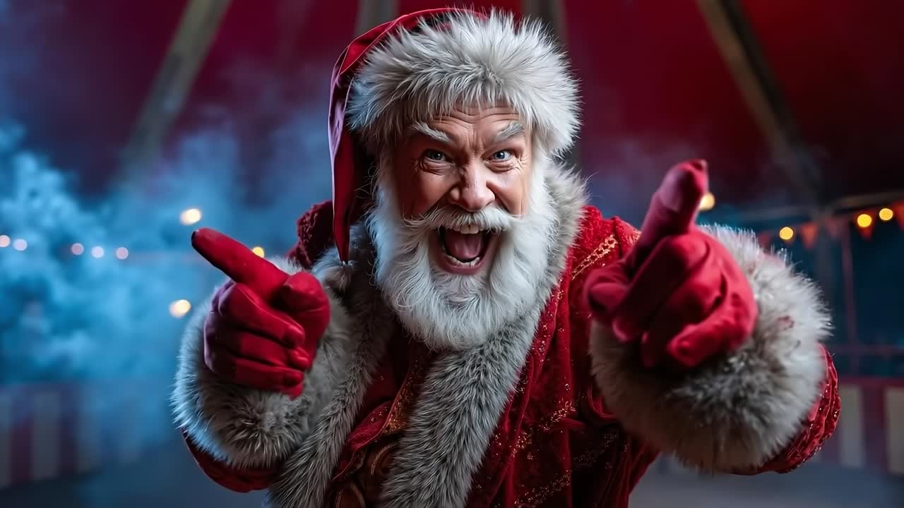 산타클로스로 옷을 입은 남자가 엄지손가락을 들고