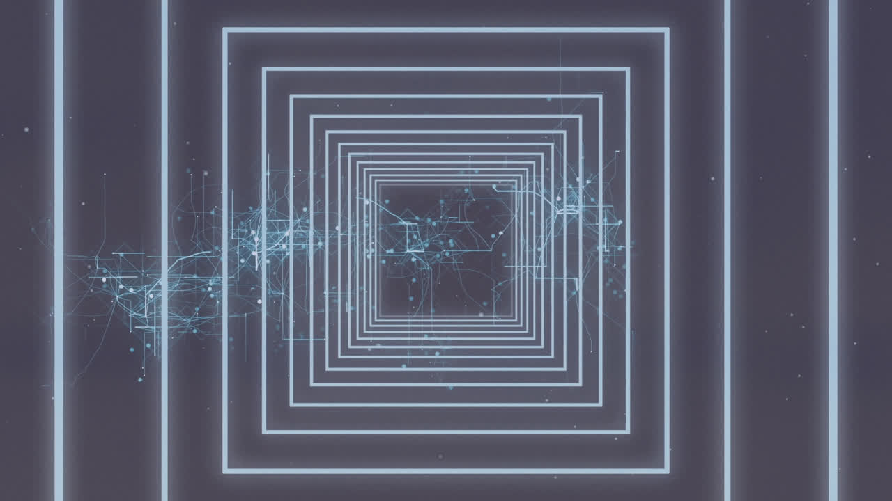 анимация неонового светящегося туннеля по сети соединений