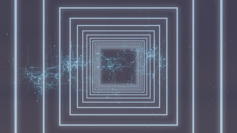 animación de un túnel de luz de neón sobre una red de conexiones
