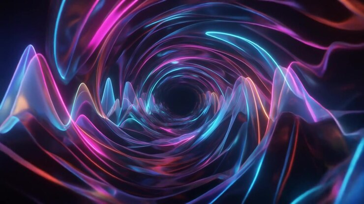 Abstract Neon Light Tunnel with Pulsing Wave Motion