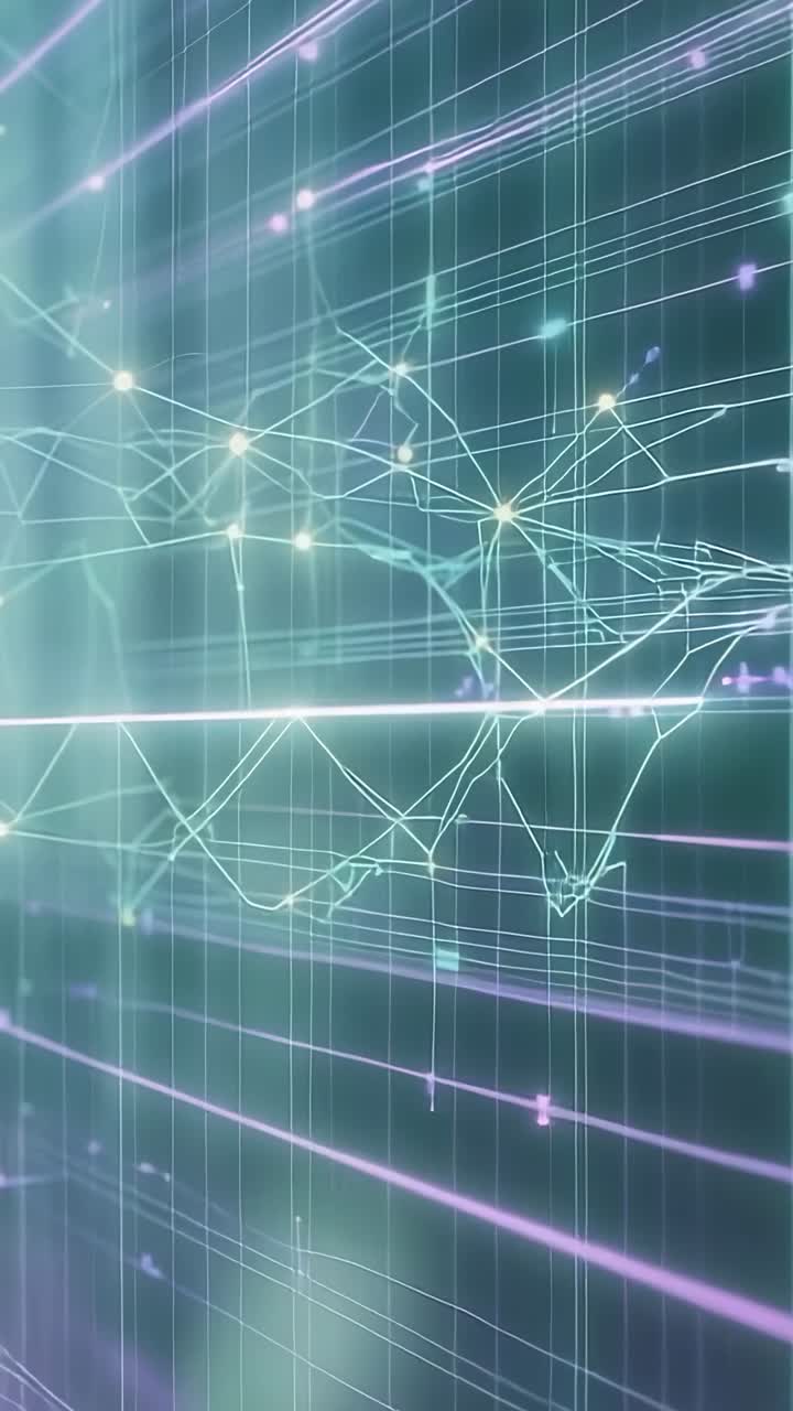 Vertical video: Shifting camera causing grid drifting and nodes pulsing with sweeping beam