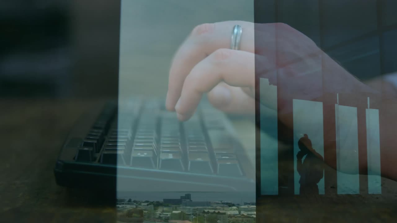 animación de persona hombre caucásico usando computadora sobre mujer caucásica usando teléfono inteligente