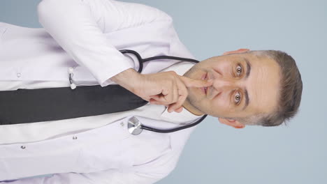 el video vertical del médico pide silencio.