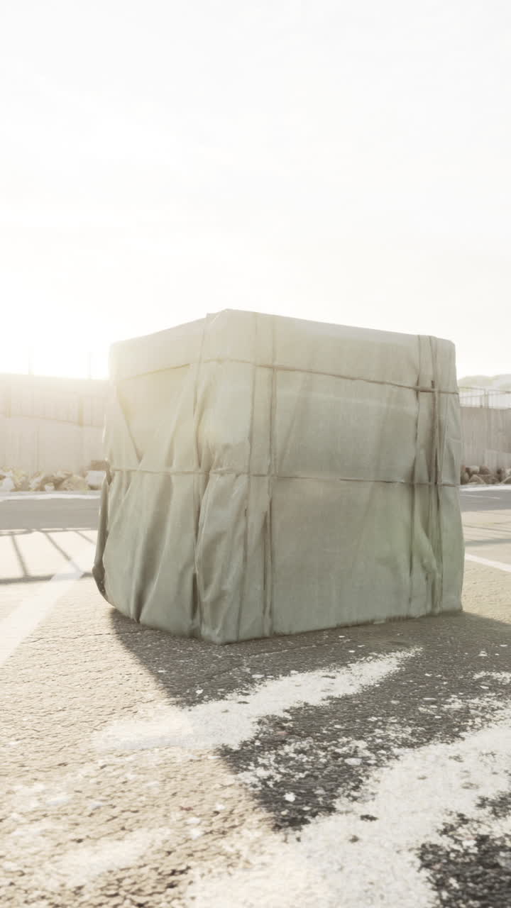 una gran caja cubierta en un sitio de construcción