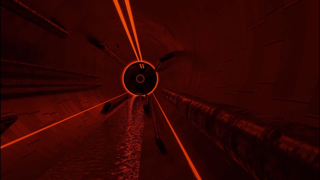 Red Glowing Tunnel with a Nuclear Symbol