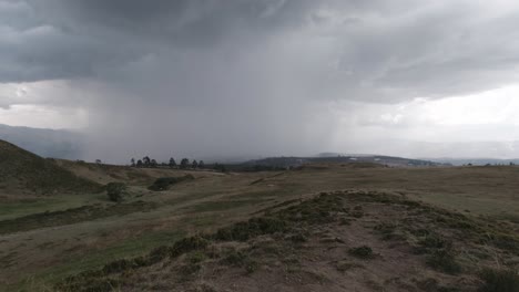 Time-lapse-of-a-rainstorm-rolling-through-Cochasqui-Archaeological-Park-in-Quito,-Ecuador