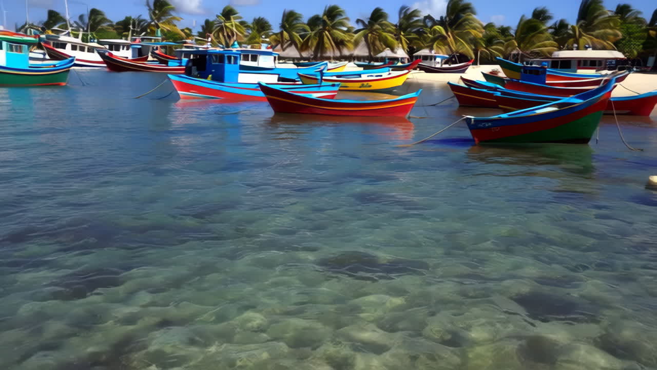 Barche da pesca colorate in un porto tropicale