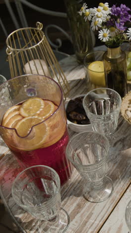 rustic outdoor table setting with snacks and refreshments