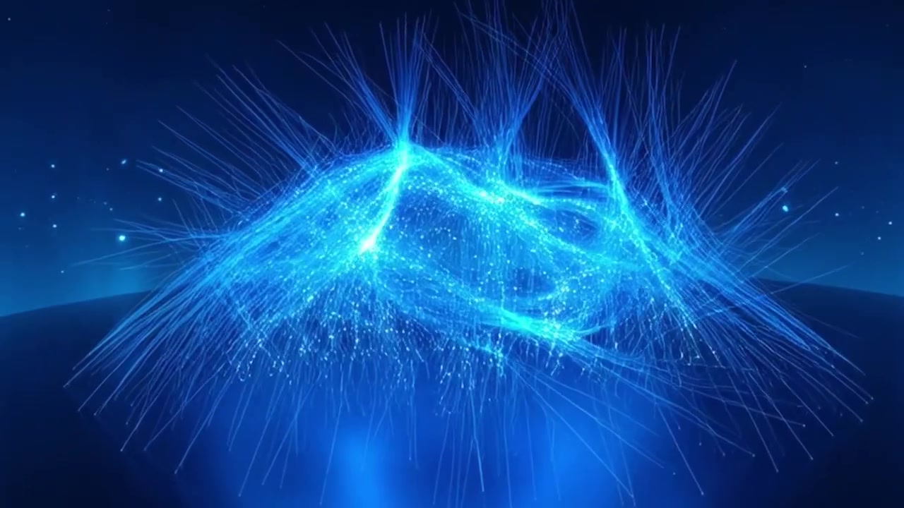 Abstract Blue Light Particles Forming a Rotating Energy Vortex