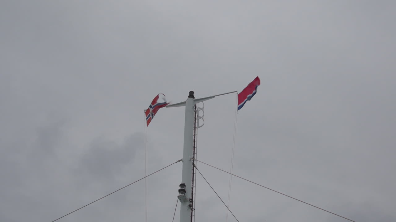 Flags on the wind on the ferry