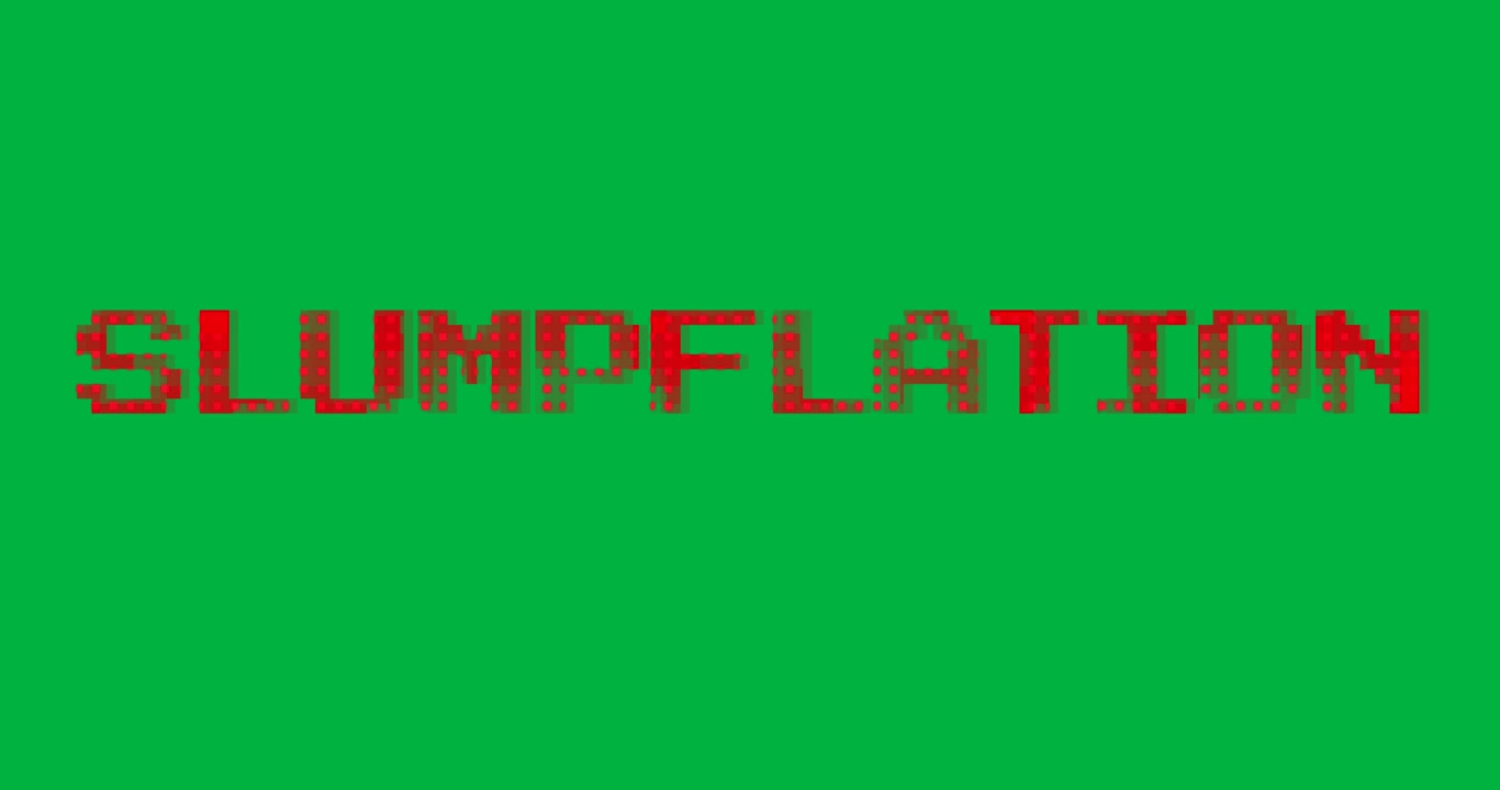 Animazione del testo "slumpflation" su sfondo trasparente.