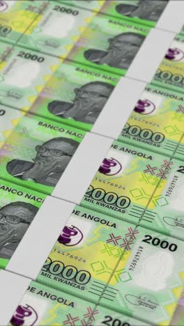 vídeo de 2000 billetes de banco angolanos kwanza impresos verticalmente por una imprenta de dinero