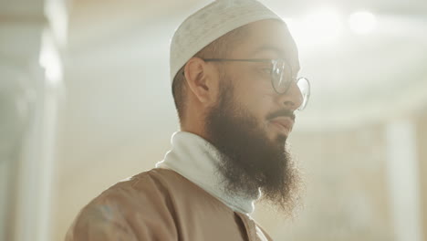 Islamic-prayer,-faith-and-man-in-mosque