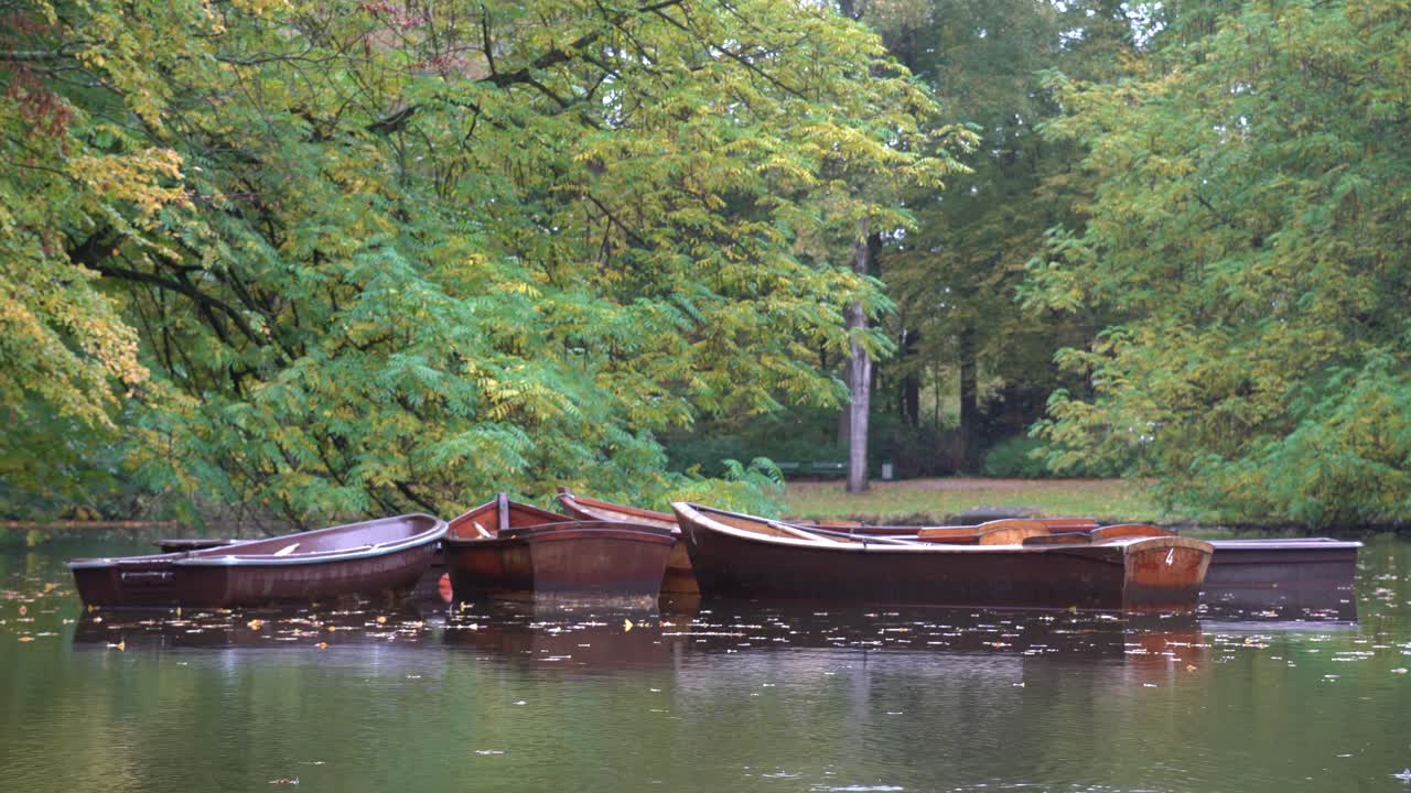 Boats flowting in a pond in Bürgerpark, Bremen, Germany