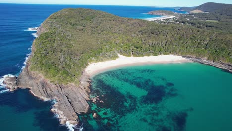 Boat-Beach---Seal-Rocks---Mid-North-Coast---New-South-Wales--NSW---Australia---Pan-Right-t---Aerial-Shot