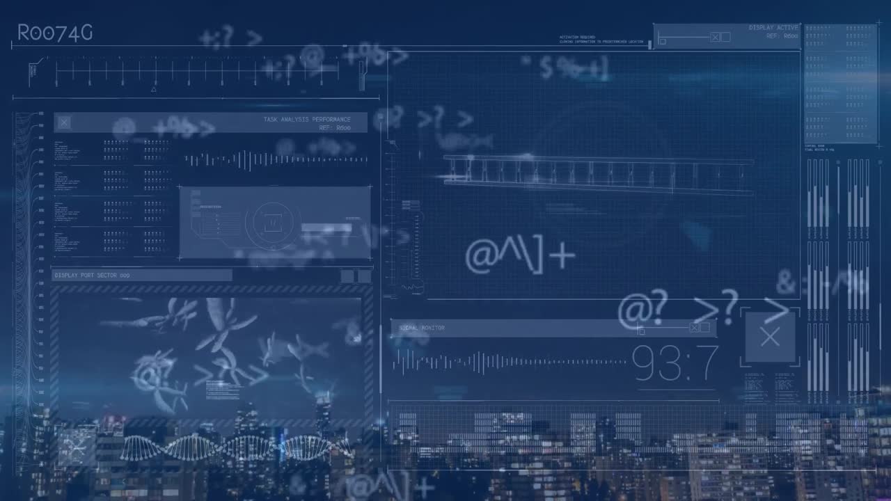 animazione di simboli e elaborazione di dati sul paesaggio urbano