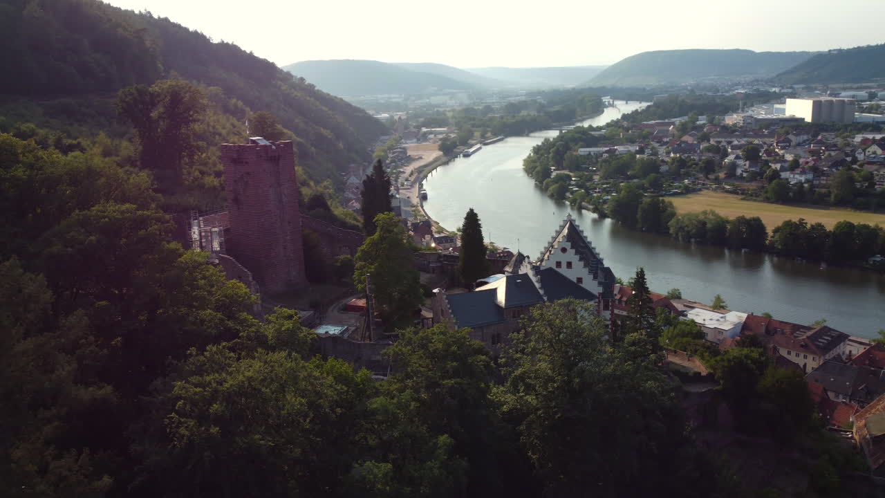 Aerial View of a Castle and River Valley in Germany