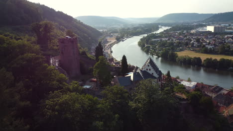 aerial view of a castle and river valley in germany