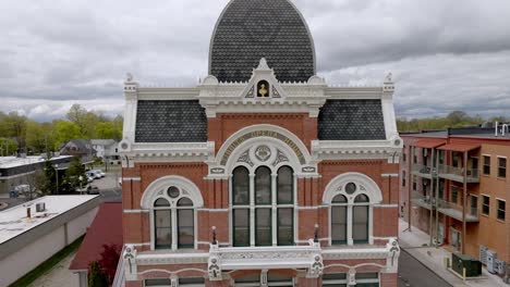 tibbits historic opera house in coldwater, michigan with drone video pulling back close up