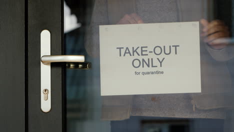 Announcement-On-The-Door-About-Working-In-The-Mode-Only-Take-Out-Only-During-Quarantine