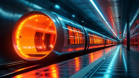 modern underground train station illuminated by vibrant neon lights