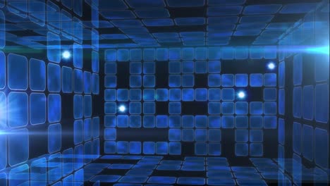 animation of network of blue squares and glowing blue lights