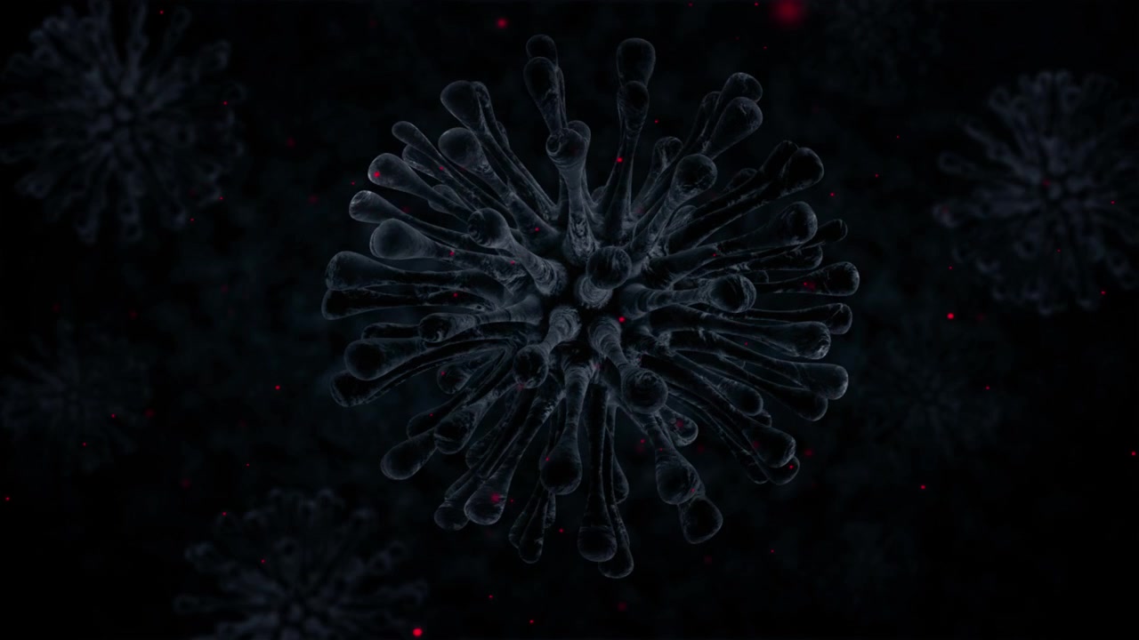 Microscopic View of a Rotating Virus Cell with Red Particles