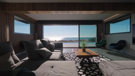 interior view with a big window shining light through the apartment