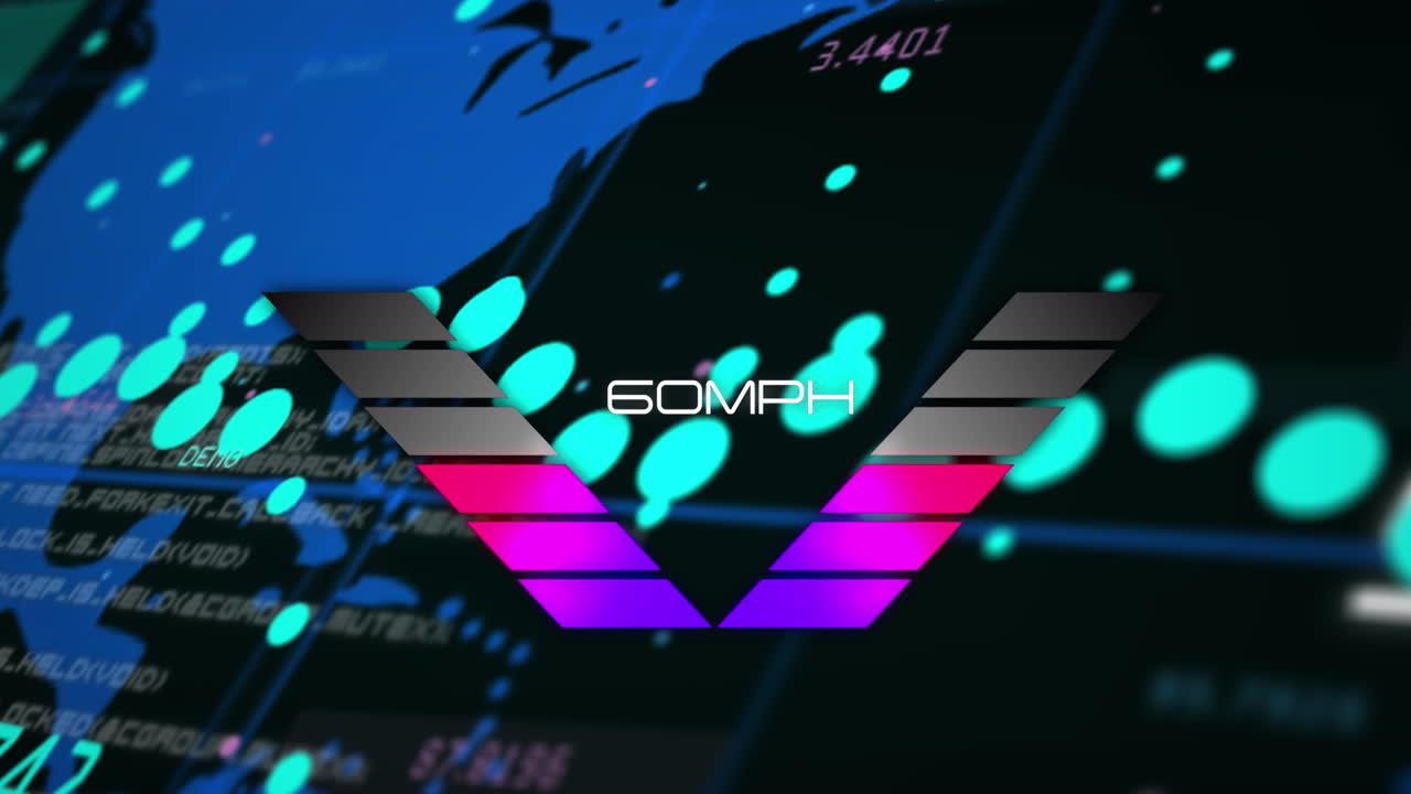 animación del velocímetro sobre el mapa del mundo y procesamiento de datos contra un fondo negro