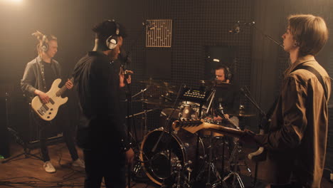 band rehearsal in recording studio