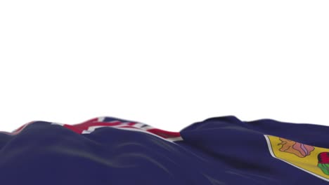 islas turcas y caicos bandera de tela ondeando en el bucle del viento. islas turkas y caicos bordado estandarte de tela cosida balanceándose en la brisa. fondo blanco medio lleno. lugar para el texto. bucle de 20 segundos.