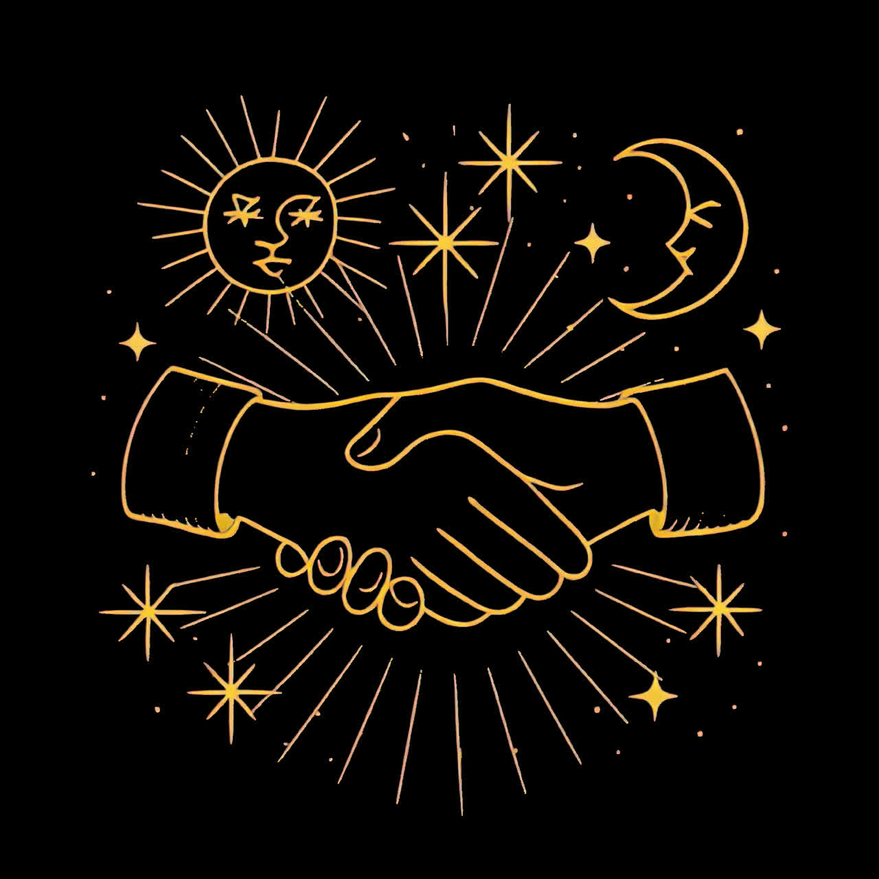 Celestial handshake cosmic illustration animation isolated asset, transparent 4K video, alpha