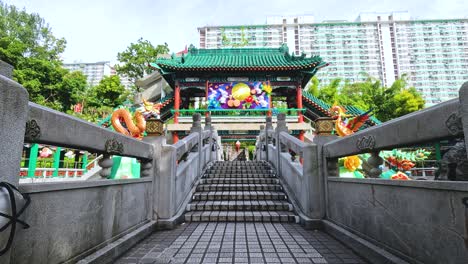 ascending steps towards a vibrant temple entrance