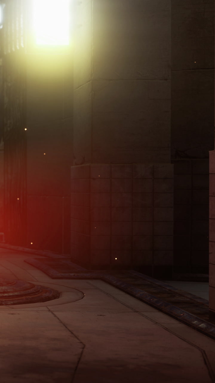 Light shines through a building entrance during a quiet afternoon
