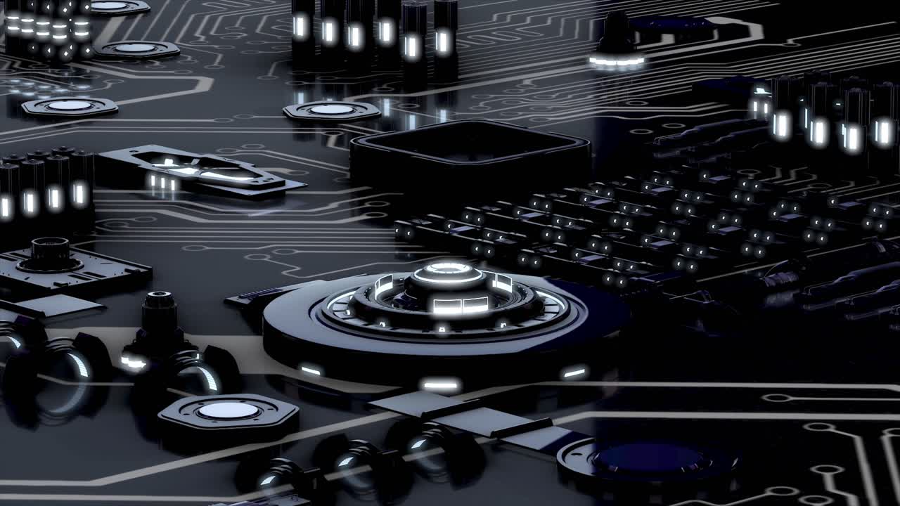 placa de circuito futurista con componentes brillantes